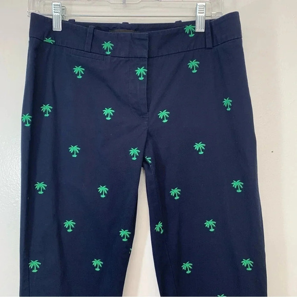 Talbots Signature Pants Size  2  Navy Blue  Embroidered Green Palm Trees Novelty - Picture 2 of 13